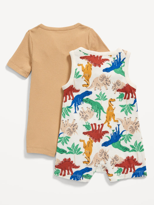 Printed Thermal-Knit Henley Romper 2-Pack for Baby