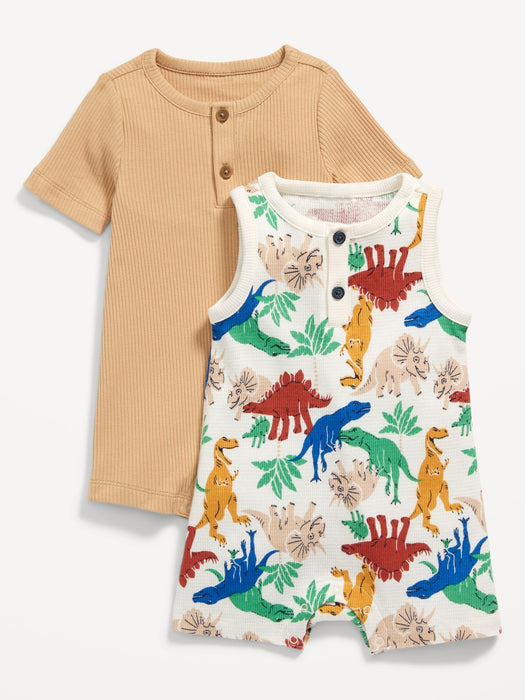 Printed Thermal-Knit Henley Romper 2-Pack for Baby
