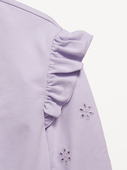 Ruffled Floral-Eyelet Crew-Neck Sweatshirt for Girls