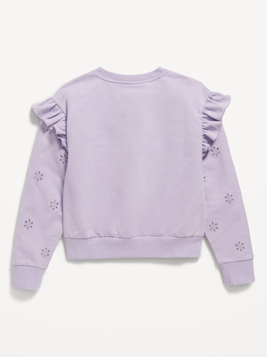Ruffled Floral-Eyelet Crew-Neck Sweatshirt for Girls