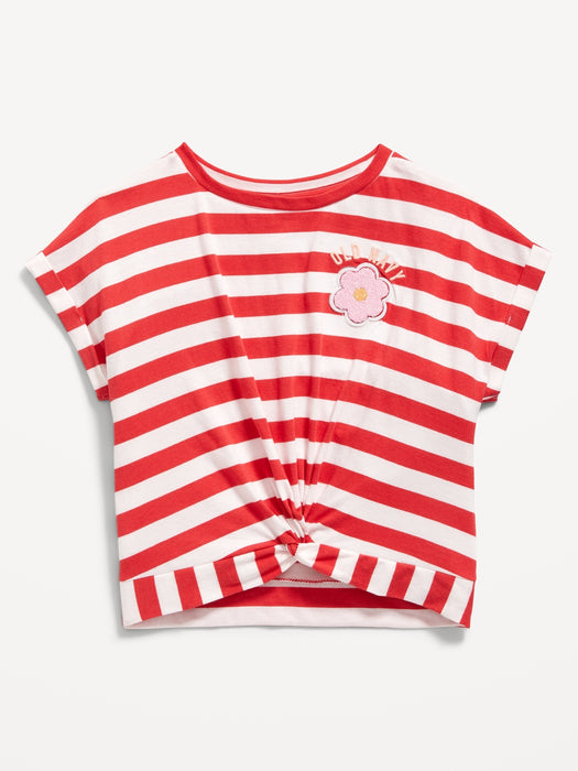 Dolman-Sleeve Logo-Graphic Twist-Front Top for Girls