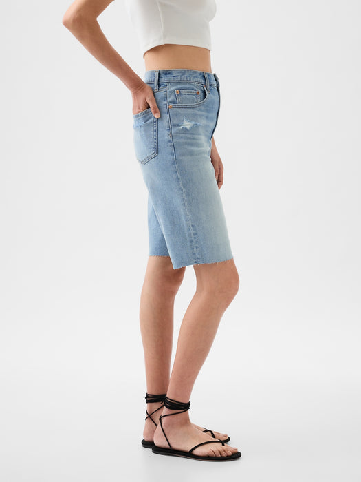 9" High Rise Denim Bermuda Shorts