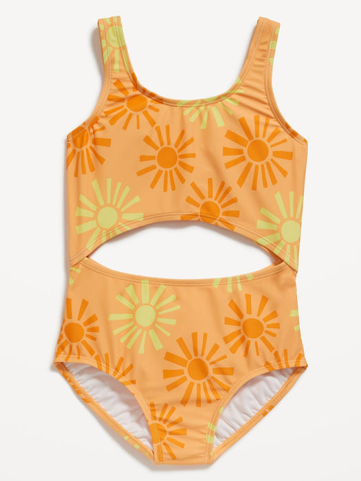 Printed Cutout One-Piece Swimsuit for Girls