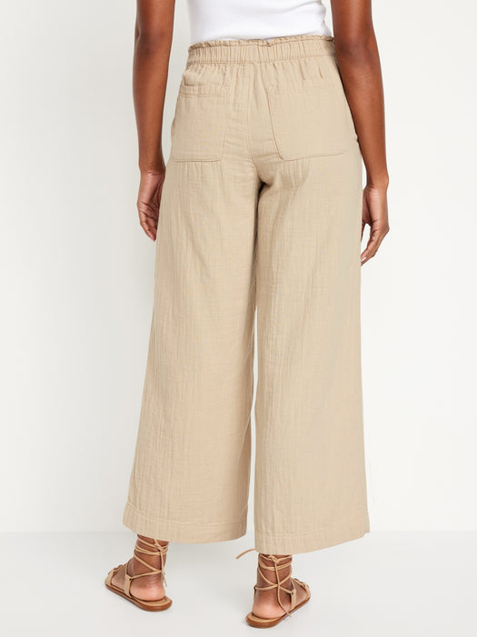 High-Waisted Crinkle Gauze Pull-On Ankle Pants