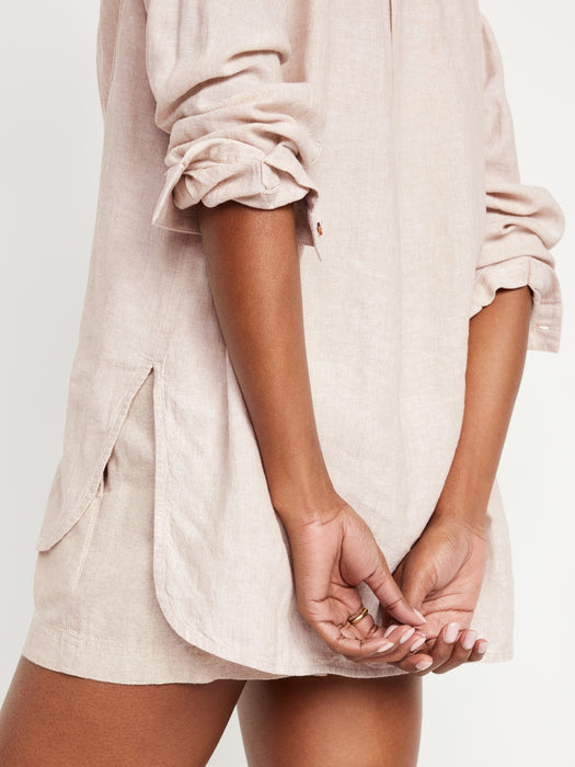 Linen-Blend Button-Down Boyfriend Shirt