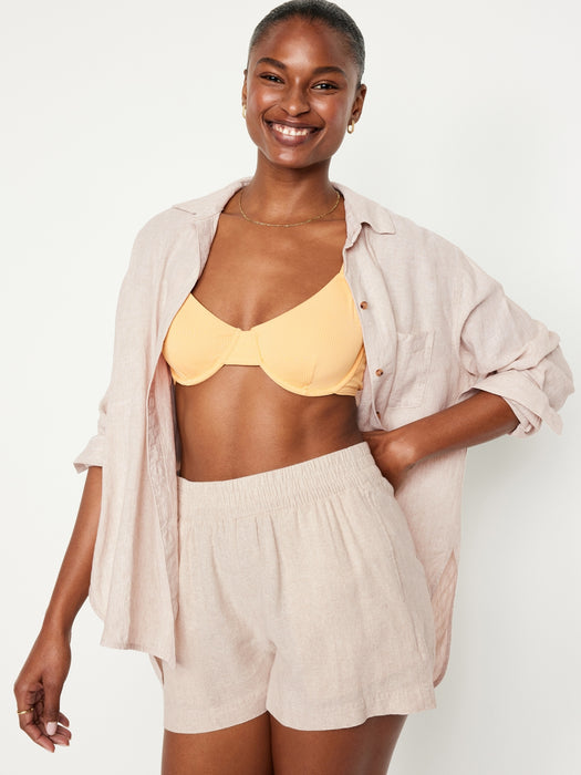 Linen-Blend Button-Down Boyfriend Shirt