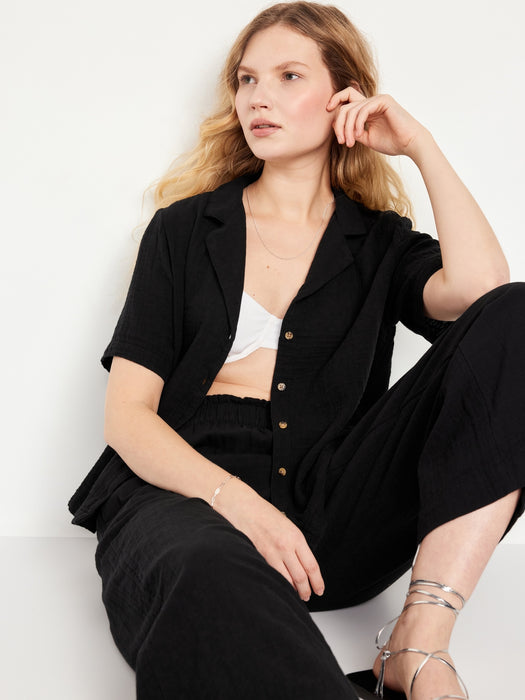 Crinkle Gauze Button-Down Shirt