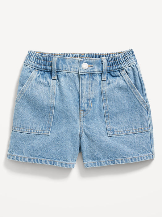 Elasticized High-Waisted Utility Jean Shorts for Girls