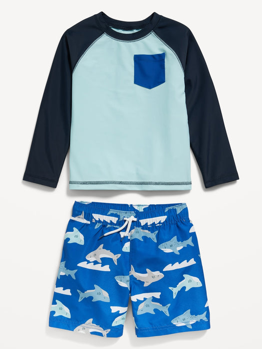 Rashguard Pocket Swim Top & Trunks for Toddler Boys