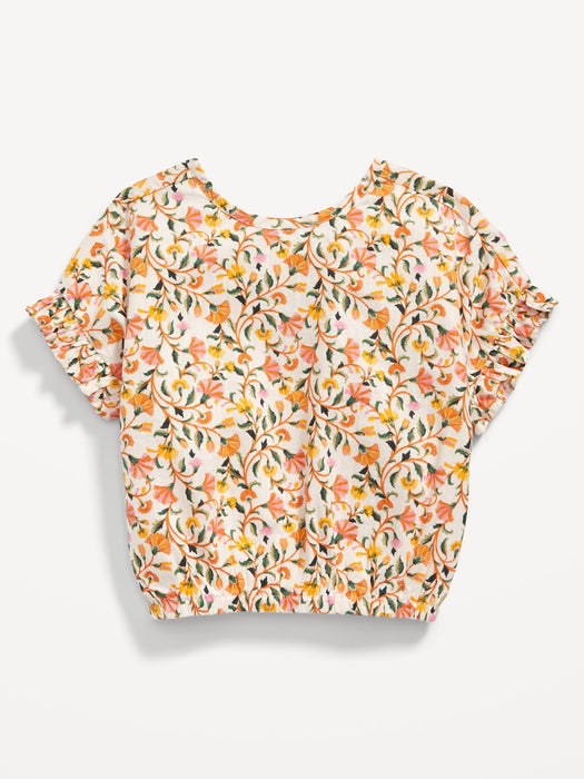 Printed Ruffle-Sleeve Button Back Top for Toddler Girls