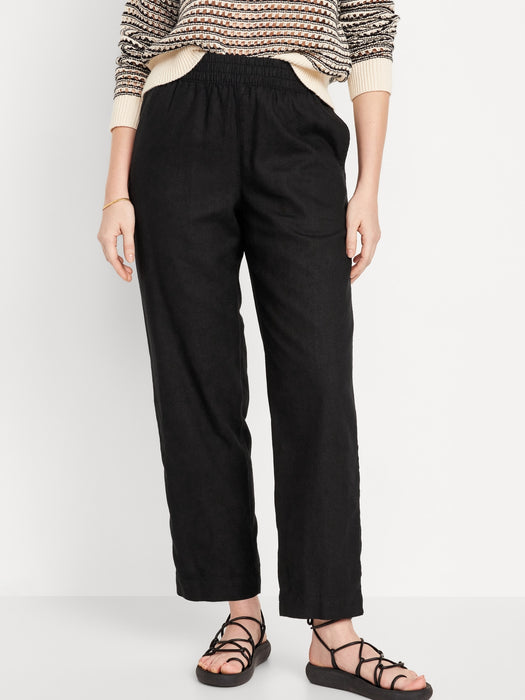 High-Waisted Linen-Blend Straight Pants