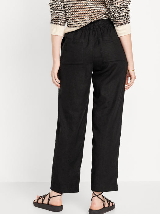 High-Waisted Linen-Blend Straight Pants