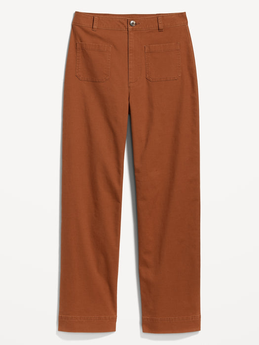 High-Waisted Crop Chino Wide-Leg Pants