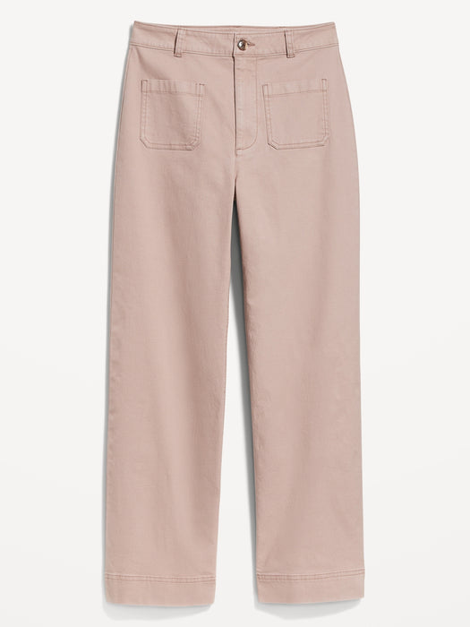 High-Waisted Crop Chino Wide-Leg Pants