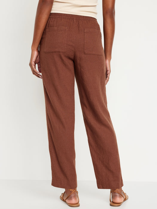 High-Waisted Linen-Blend Straight Pants