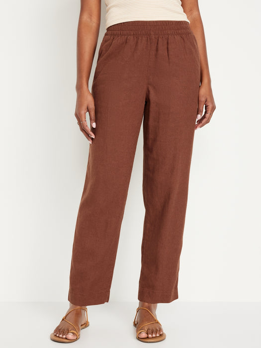 High-Waisted Linen-Blend Straight Pants