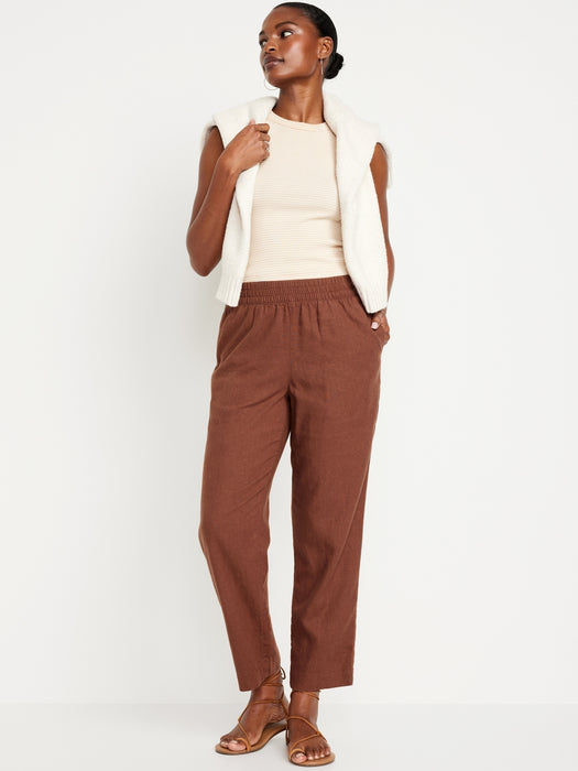 High-Waisted Linen-Blend Straight Pants