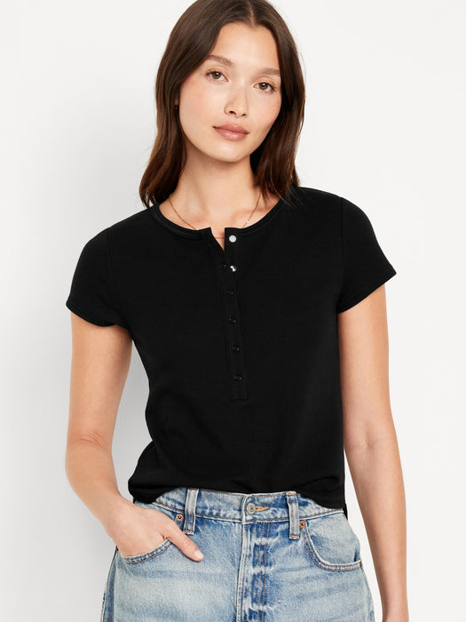 Short-Sleeve Waffle-Knit Henley Top