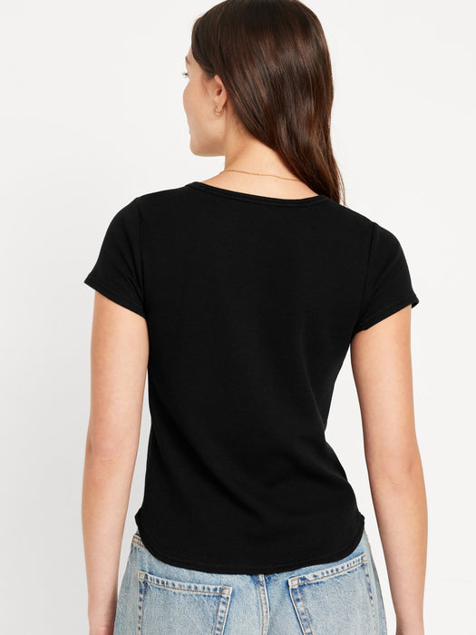 Short-Sleeve Waffle-Knit Henley Top