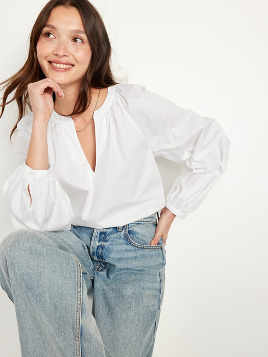 Long-Sleeve Split-Neck Top