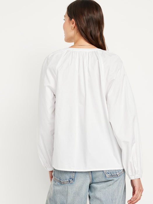 Long-Sleeve Split-Neck Top