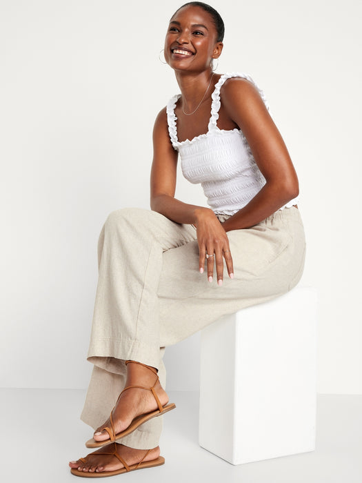 High-Waisted Linen-Blend Wide-Leg Pants