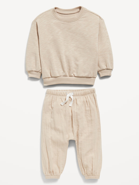 Unisex Crew-Neck Sweatshirt & Jogger Pants Set for Baby