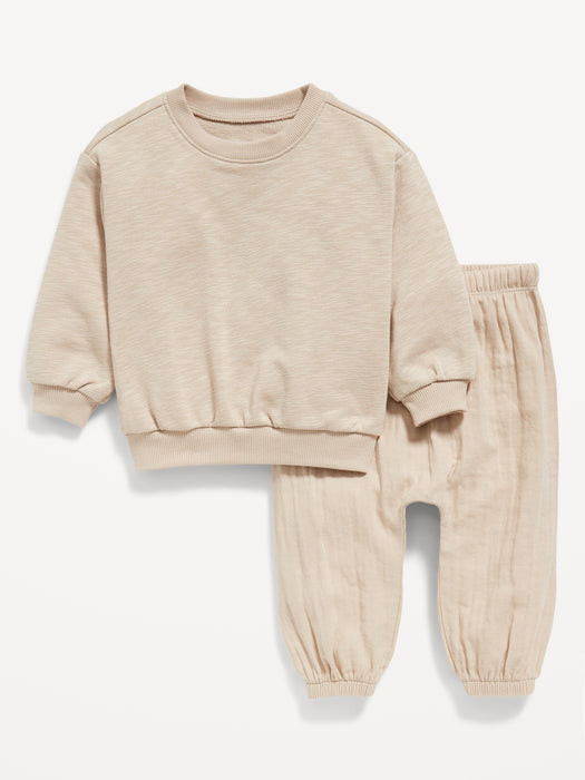 Unisex Crew-Neck Sweatshirt & Jogger Pants Set for Baby