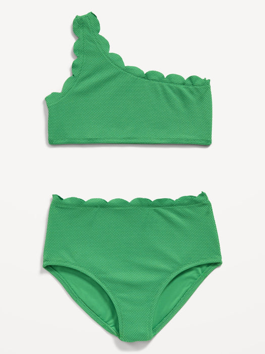 One-Shoulder Scallop-Trim Swim Set for Girls