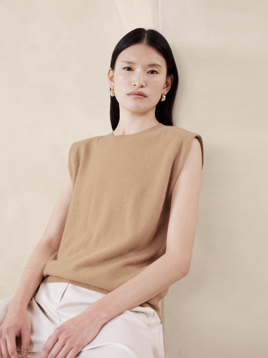 Cashmere Padded-Shoulder Top