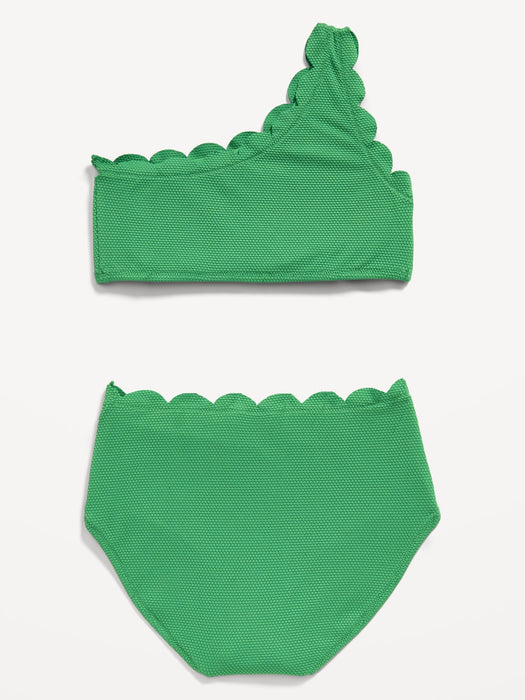 One-Shoulder Scallop-Trim Swim Set for Girls