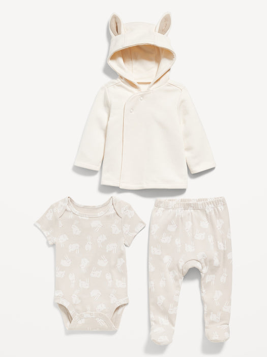 Unisex 3-Piece Bunny-Print Layette Set for Baby
