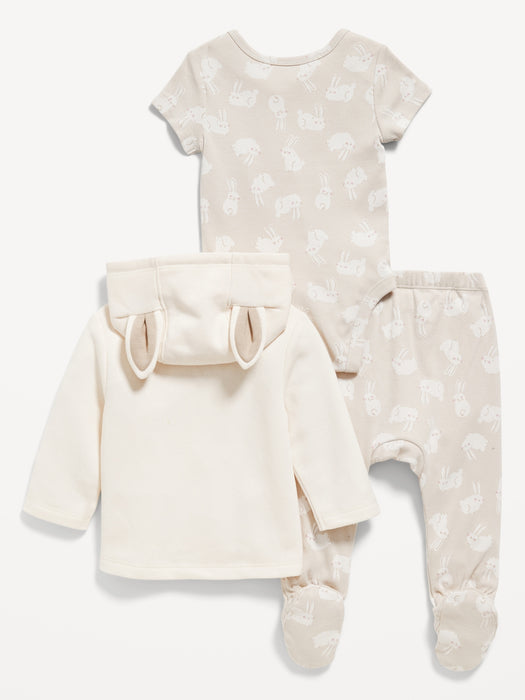 Unisex 3-Piece Bunny-Print Layette Set for Baby
