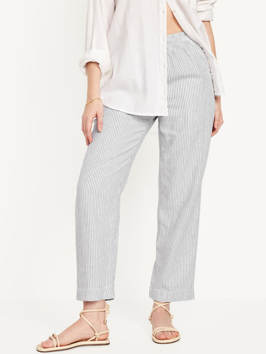High-Waisted Linen-Blend Straight Pants