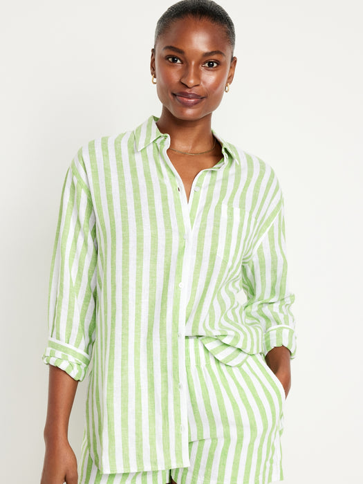 Linen-Blend Striped Boyfriend Shirt