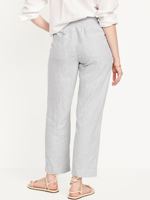 High-Waisted Linen-Blend Straight Pants