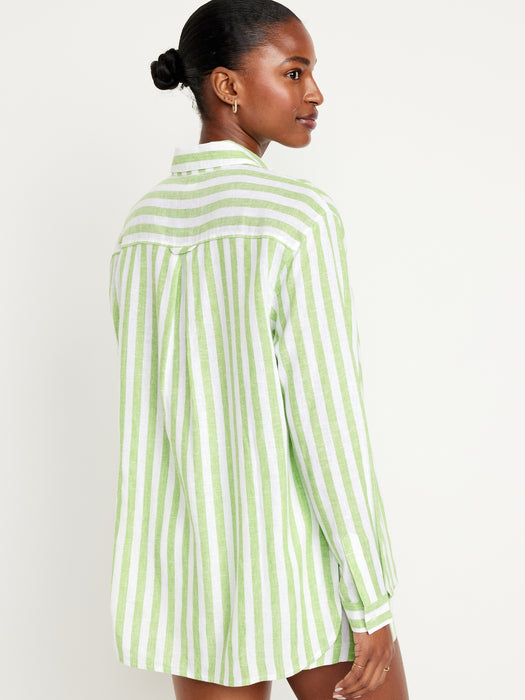 Linen-Blend Striped Boyfriend Shirt
