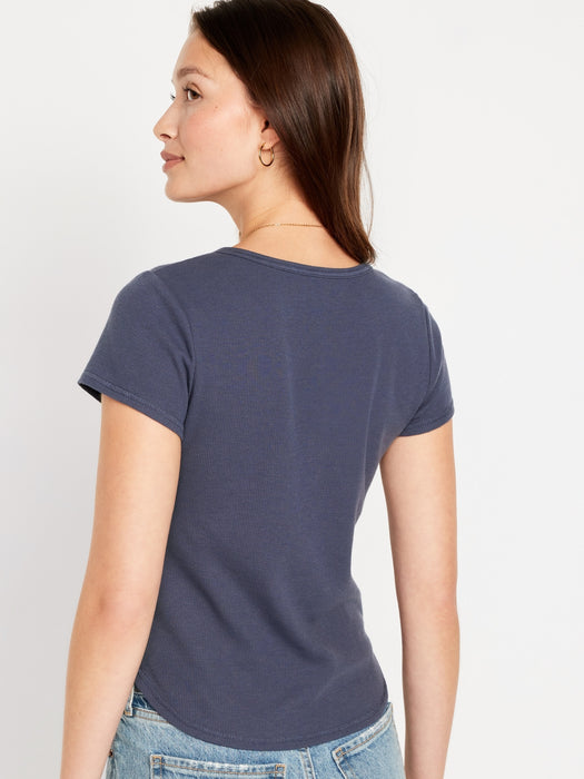 Short-Sleeve Waffle-Knit Henley Top