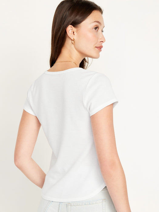 Short-Sleeve Waffle-Knit Henley Top