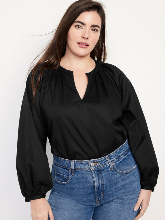 Long-Sleeve Split-Neck Top