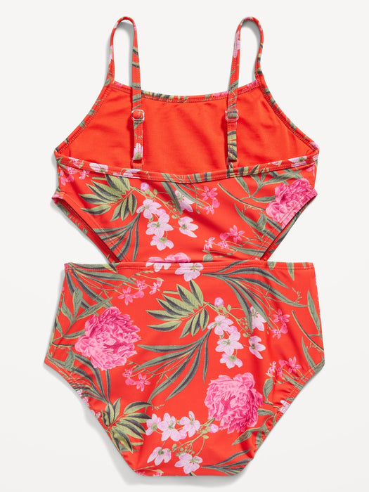 Printed Side-Cutout One-Piece Swimsuit for Girls