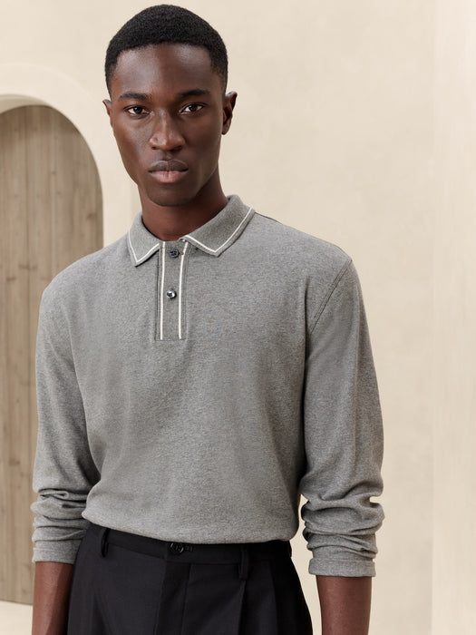 Luxury-Touch Long-Sleeve Polo