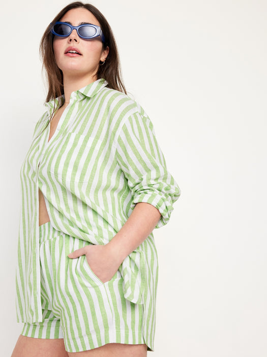 Linen-Blend Striped Boyfriend Shirt