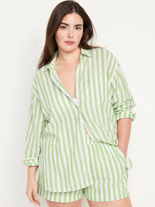 Linen-Blend Striped Boyfriend Shirt