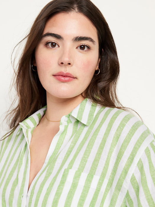 Linen-Blend Striped Boyfriend Shirt