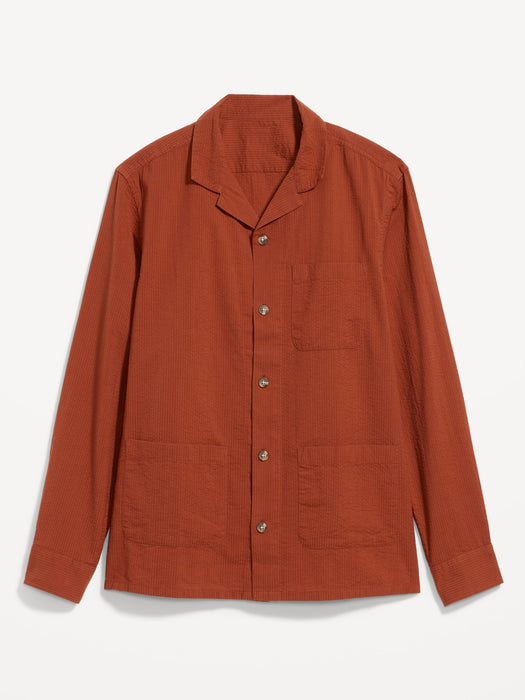 Long-Sleeve Seersucker Camp Shirt