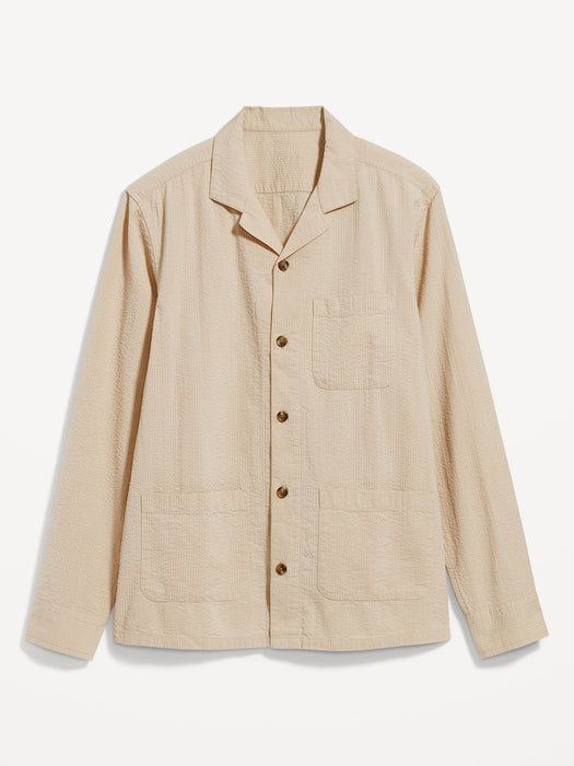 Long-Sleeve Seersucker Camp Shirt