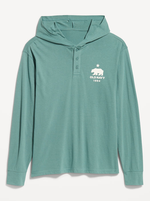 Lightweight Logo Henley Hoodie