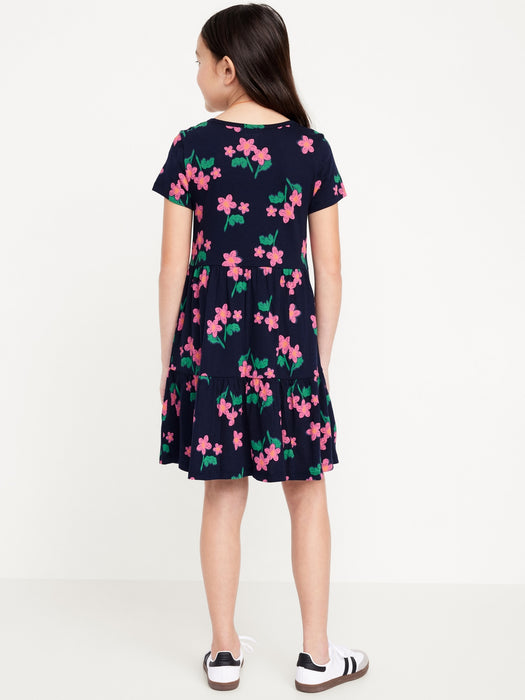 Short-Sleeve Tiered Swing Dress for Girls