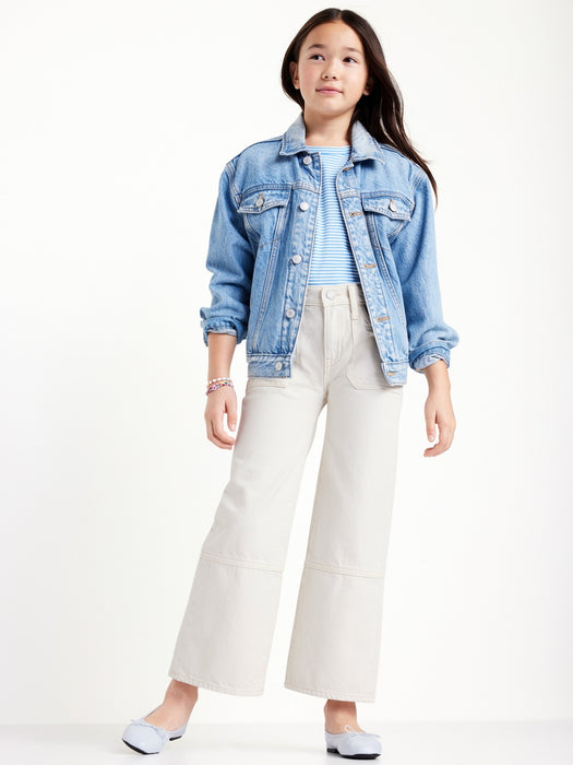 High-Waisted Baggy Wide-Leg Utility Jeans for Girls